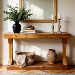 47.24" Modern Farmhouse Console Table Solid Wood 2-Tier Entryway Table Behind Couch Table for Hallway, Living Room, Bedroom, Foyer