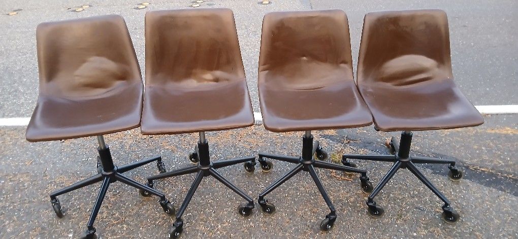4 Rolling Dining Chairs Brown Vinyl Quality Rubber Castors Office Desk Dining Chair Chairs Mid Century Styling