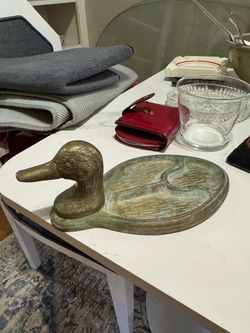 Antique Brass Duck Head Trinket Tray Dresser Valet Coin Jewelry Holder MCM