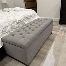 Upholstered Fabric Storage Ottoman, Storage Bench with Button-Tufted