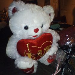 Teddy Bear With Two Long Stem Roses Hearts