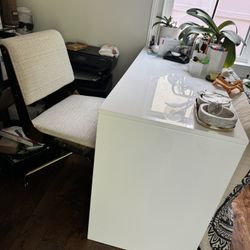 CB2 White Gloss Small Desk And CB2 Office Chair 