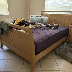 Sleigh Bed And Two End Tables