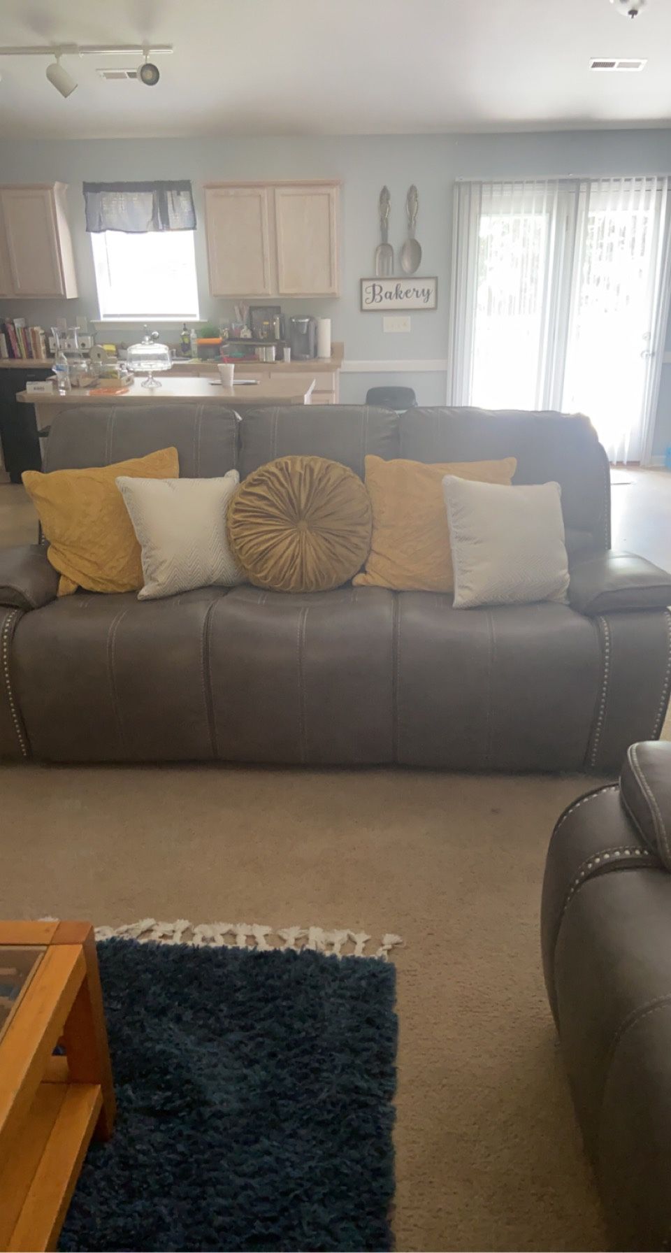 Large Gray Leather Sofa, Loveseat and Chair