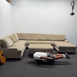 Sierra Sectional Couch with Ottoman *3.4k Retail - Beige ✔️ Can Deliver ✔️