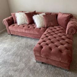 Fast Delivery! Limited Stock ! $39 down payment only Royal Pink Velvet RAF Sectional Happy Homes& Couch &Living room set