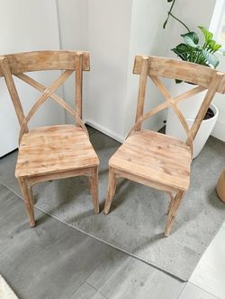 Pair of World Market Bremen Solid Reclaimed Pine X-Back Dining Chairs in great condition-#1187