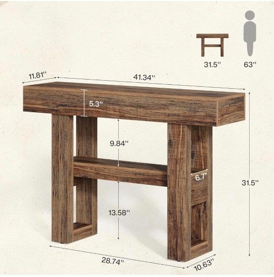 41.34-Inch Farmhouse Console Table, 2-Tier Narrow Sofa Table Behind The Couch, Entryway Furniture with Storage Shelves for Hallway Foyer Living Room,