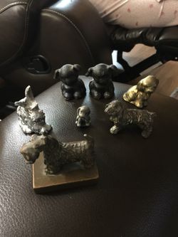Brass pewter bronze little dogs