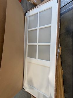 36 in. x 80 in. Modern 6-Lite Frosted Glass White Solid Core Wood MDF Primed Standard Interior Door Slab