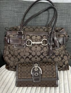 Coach Chocolate Brown Signature C Medium Bag & Wallet/ Check Book
