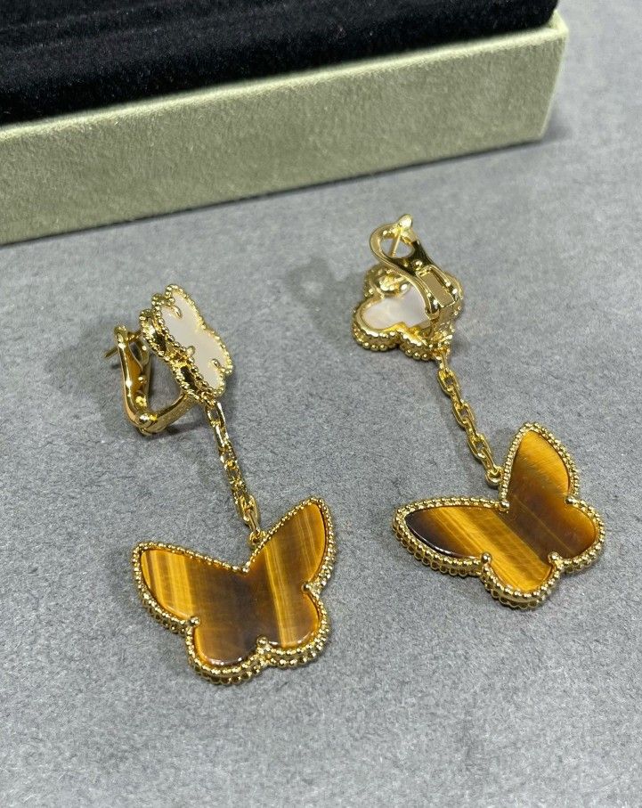 Lady's Premium Four-Leaf Clover Butterfly Two-Flower Earrings