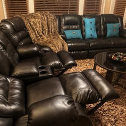 Leather Black Reclining Sectional Couch| Reclining Sofa| Reclining Loveseat| Recliner Chair Available| Brown And Salsa Red Color Options|