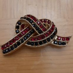 Lisner Red/Navy Knot Brooch