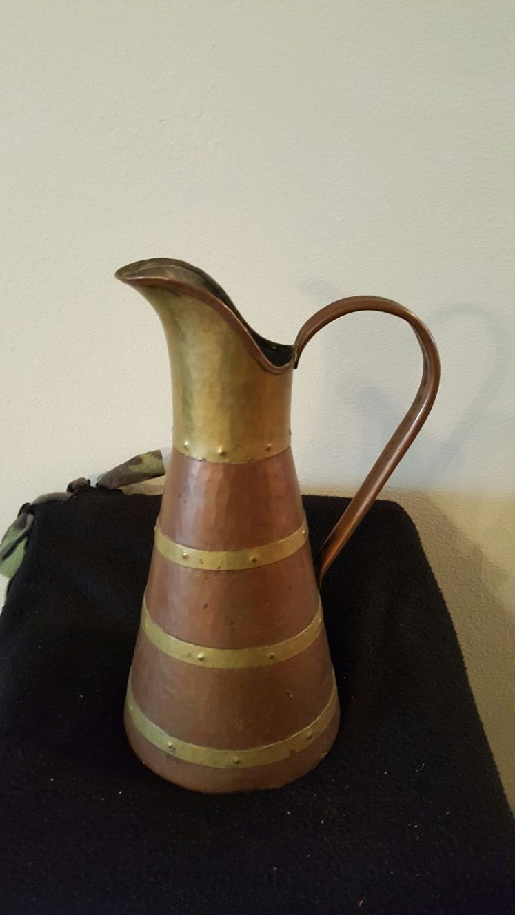 Antique Copper and Brass Pitcher (1940s)