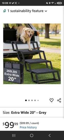 Folding Dog Car Steps Extra Wide 20" Grey