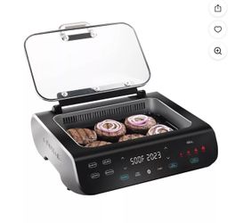 Gourmia 5-in-1 FoodStation Smokeless Grill & Air Fryer with Integrated Temperature Probe - 4.9 Liter Capacity, 44.5 cm × 41.5 cm, Black