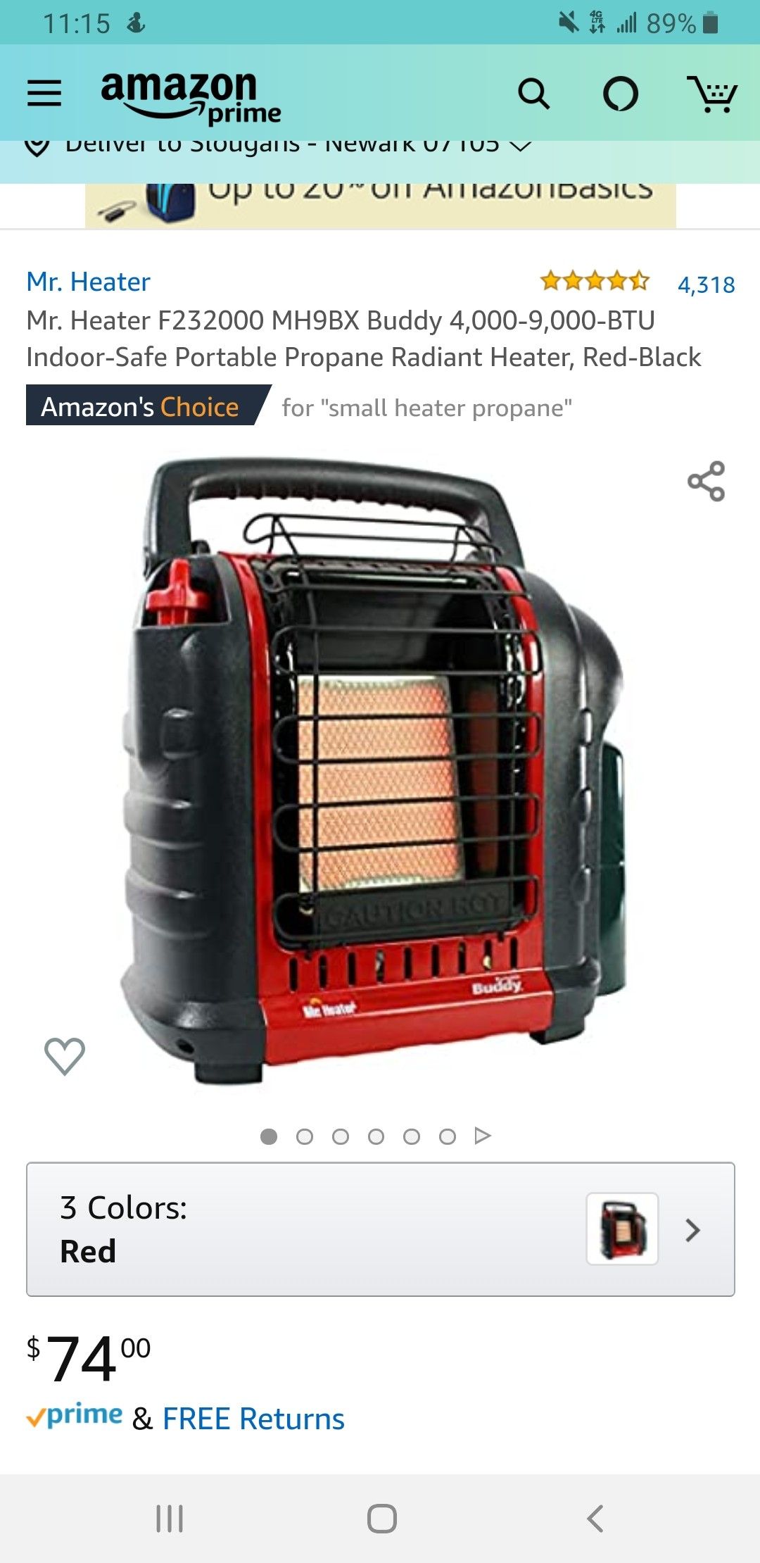 Small heater with propane