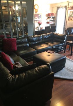 Black leather sectional