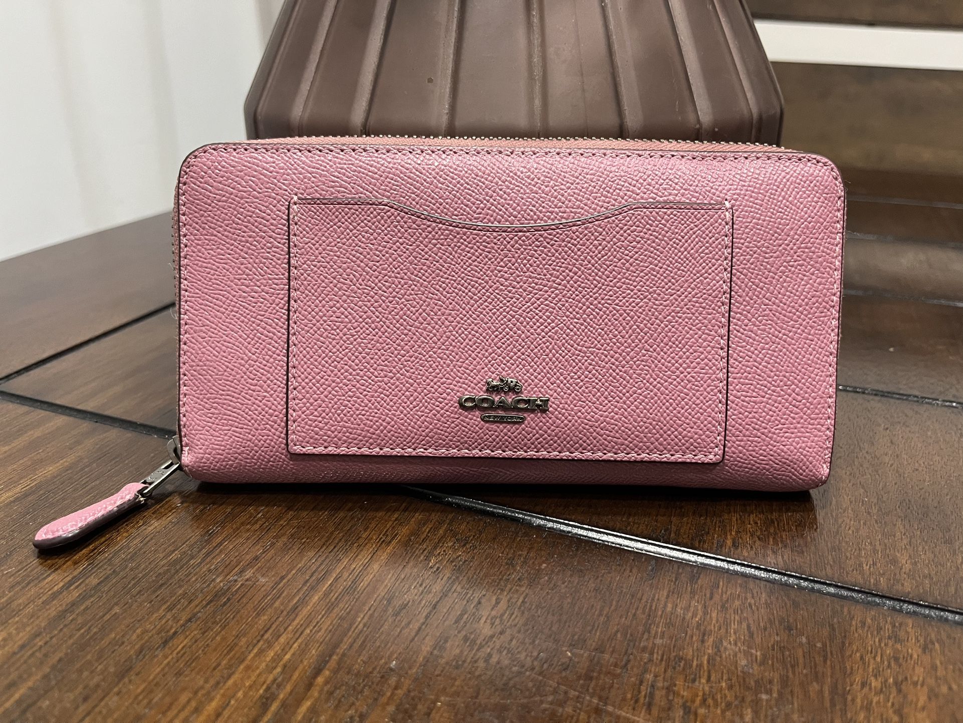 Coach Accordion Zip Wallet Crossgrain Leather Dusty Rose Pink Large Pre-Owned