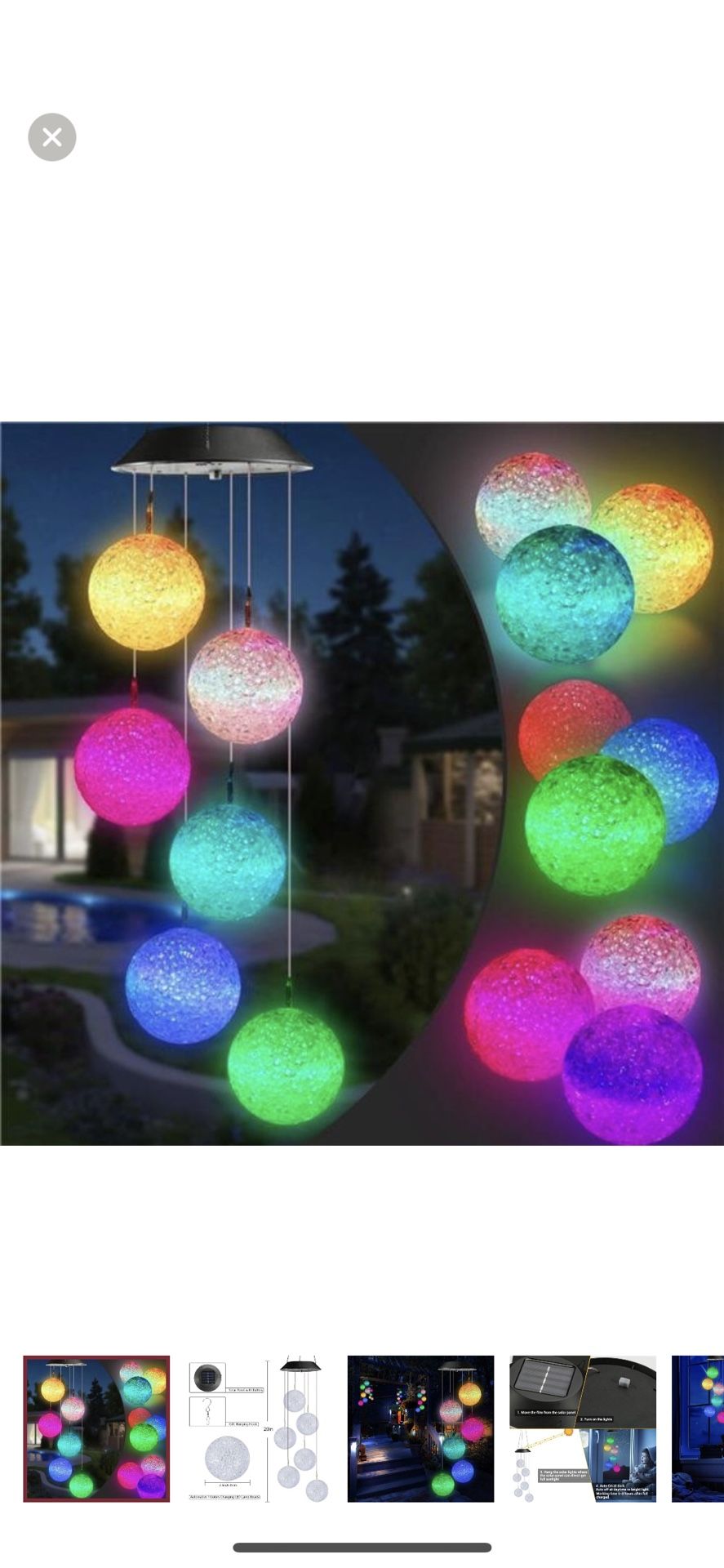 Solar Wind Chime Color Changing Ball Wind Chimes LED Decorative Mobile Gift Idea