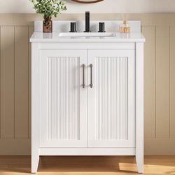 30-in W White Undermount Single Sink Bathroom Vanity with Engineered Stone Top