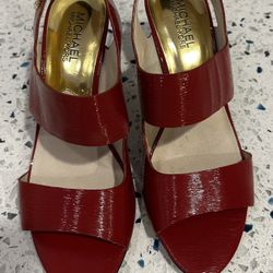 Michael Kors Size 8 Red 3 Inch Open Toed Heels