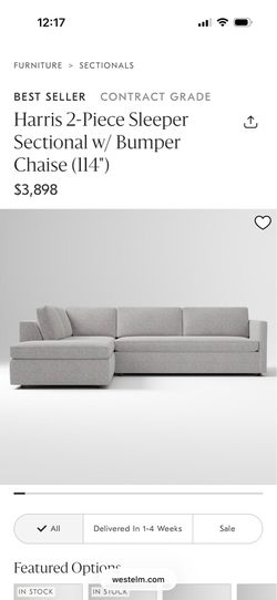 Harris 114" Right Multi-Seat Sleeper Sectional w/ Bumper Chaise, Performance Chenille Tweed, Storm Gray