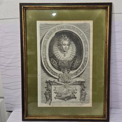 Antique 18thC Engraving Queen Elizabeth I Rapin History England Vol II Framed