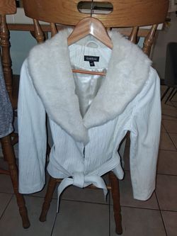 Bebe White Jacket with Faux Fur Collar