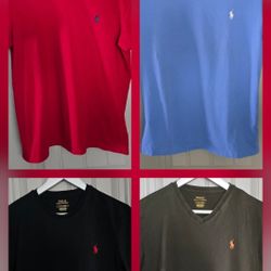 Polo Ralph Lauren~LOT BUNDLE ✨️4~DIFFERENT, Men's~Sky Blue/Black/Army Green and Red Polo Player~Short-sleeve Classic Fit V Neck, (Small) T-Shirts 