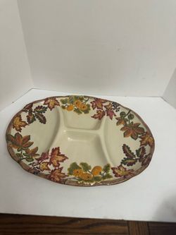 Large Vintage Ceramic Four Section Serving Platter Thanksgiving Harvest Autumn