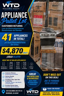 **Lote de 41 Electrodomésticos $4,870 ** **
🔥Lot With 41 Appliance Only $4,870! Great for resales *