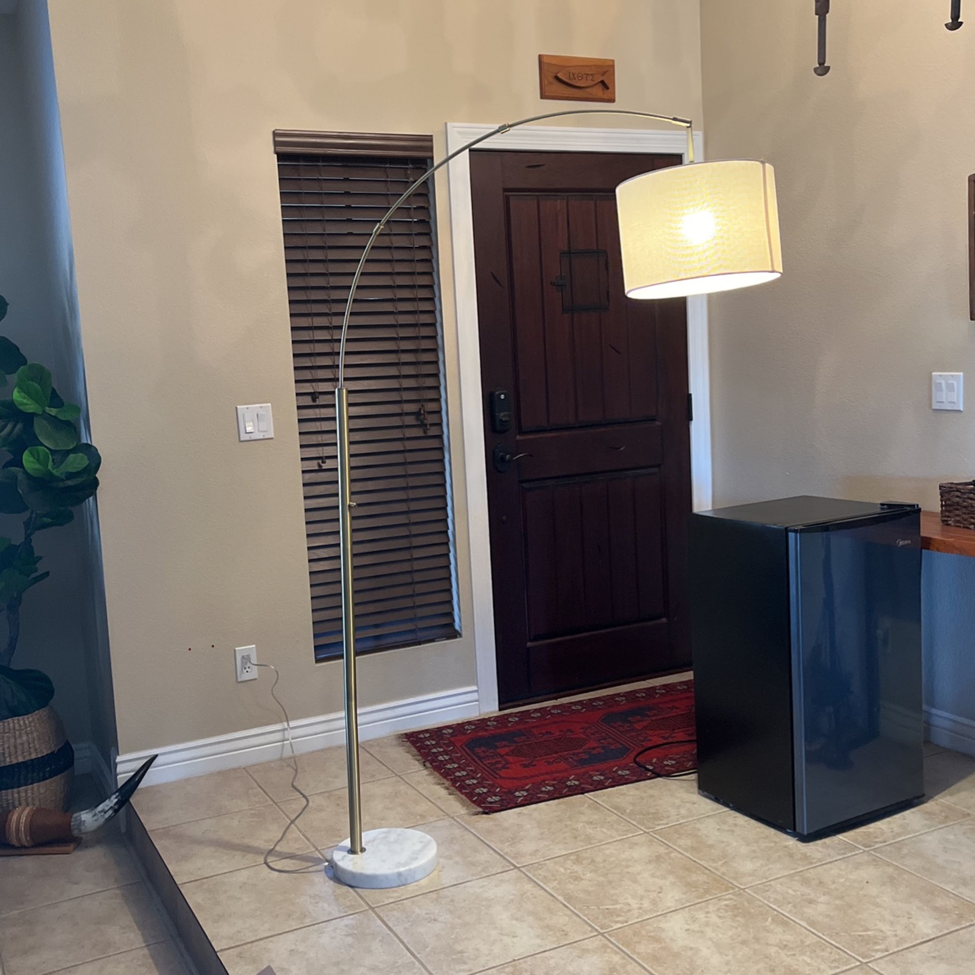 Large Brass & Marble Arching Lamp