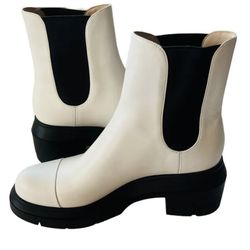 Stuart Weitzman Norah Leather Lug Sole Bootie Boots Women White