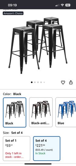 4 black metal Stools 30”H - Perfect condition