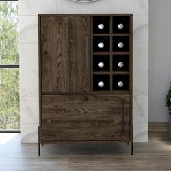 Natural Wood Bar Liquor Wine Cabinet Glasses