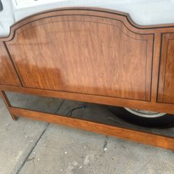 VTG Drexel Heritage King Size Bed Frame. Tiger Oak Lacquer. 75” by 46”.  $325 OBO.