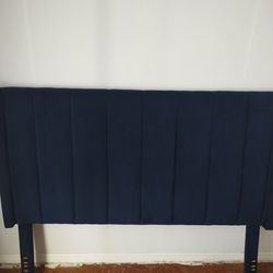 Queen Size Velvet Blue Headboard 