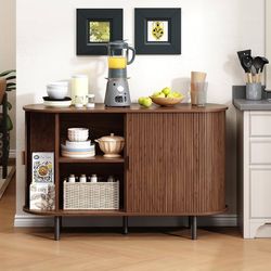 Buffet Cabinet with Storage, Fluted Sideboard Buffet with Sliding Door, Coffee Bar Cabinet with Adjustable Shelf, Console Table, Accent Table for Entr