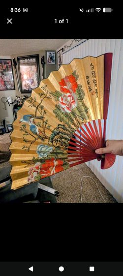 Vintage Floral Hand Painted Folding Oriental Large Fan (Accepting Best Offers)