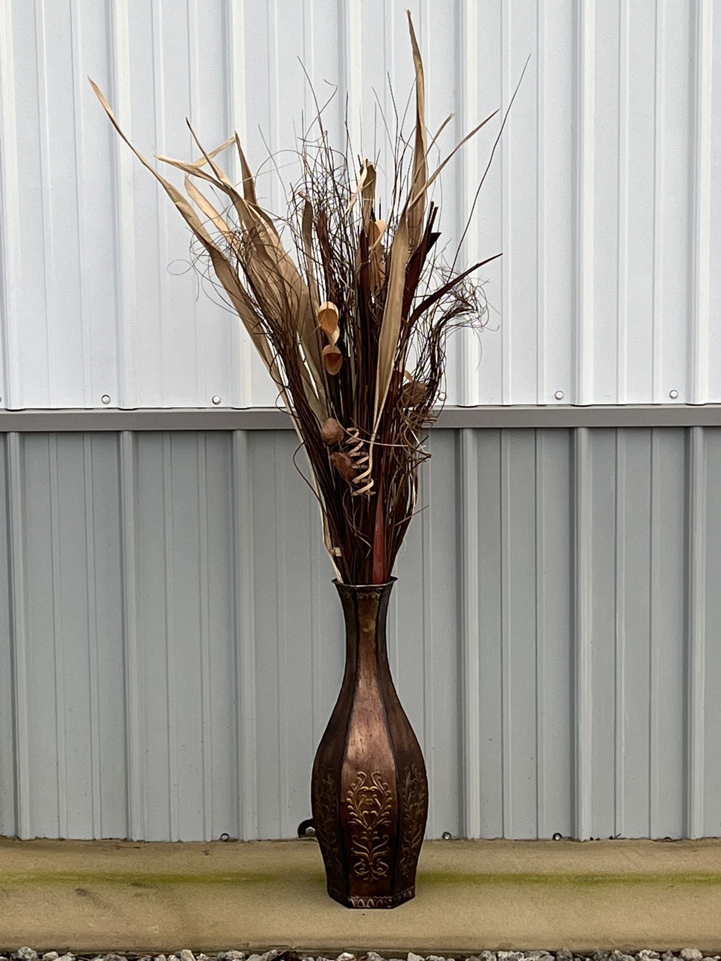 Metal Vase with Floral Arrangement