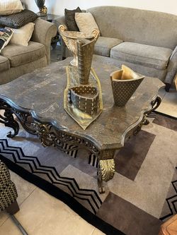 Marble And Rod Iron Coffee Table