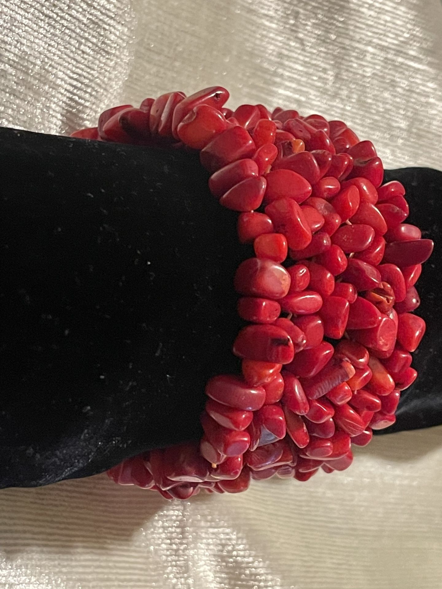 Vintage Red Coral Beads Hand Beaded Bracelet