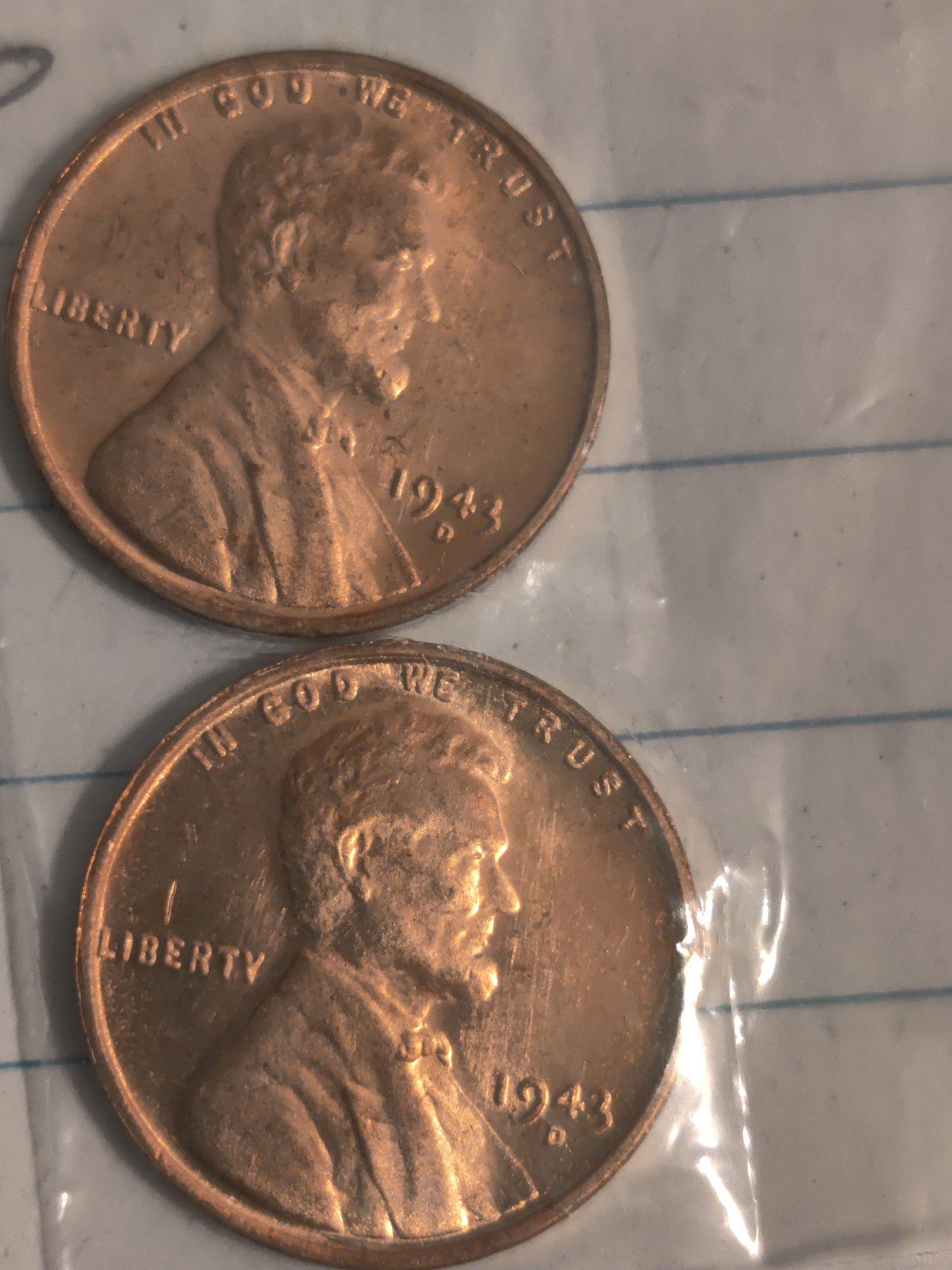2--+1943 Copper wheat penny