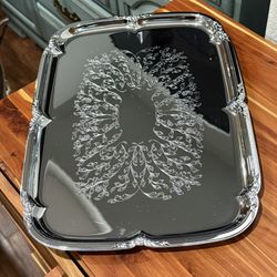 Vintage Nilsjohan Sweden Nickel-Chrome Serving Tray • Etched Floral • 15”