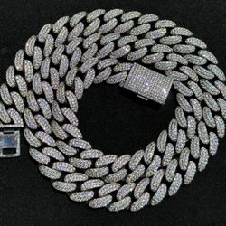 Jewelry 925 sterling silver Cuban link 30CTW mossinite chain iced out necklace Bussdown 23.00” 14.00mm 205.20gr