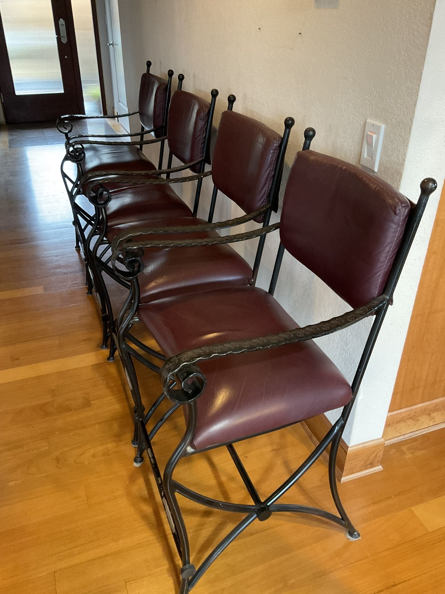 Wrought Iron and Leather Barstools