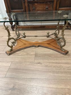 Antique Ornate Brass and Glass Coffee Table