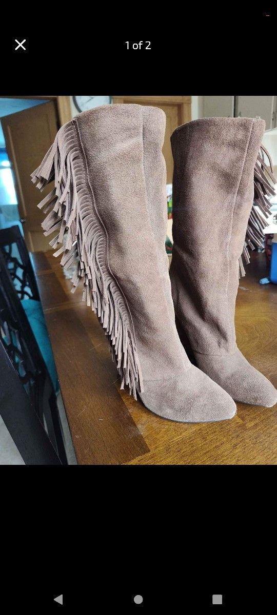 Suede Fringe Boots 7.5